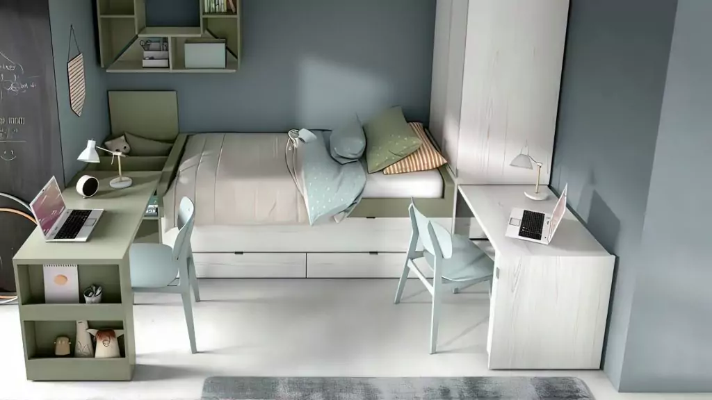 cama-nido-almacenaje-Kroma-dormitorios-juveniles-verde-blanco