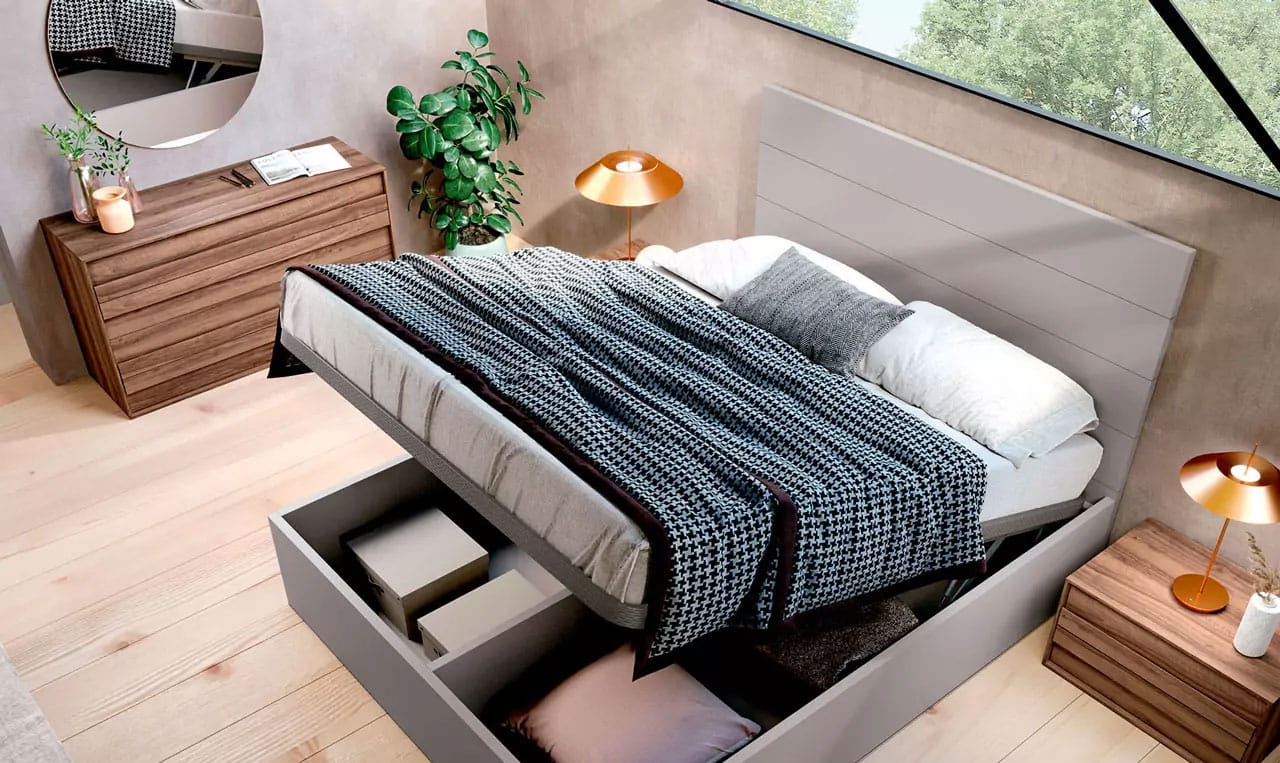 dormitorio con almacenaje bajo la cama