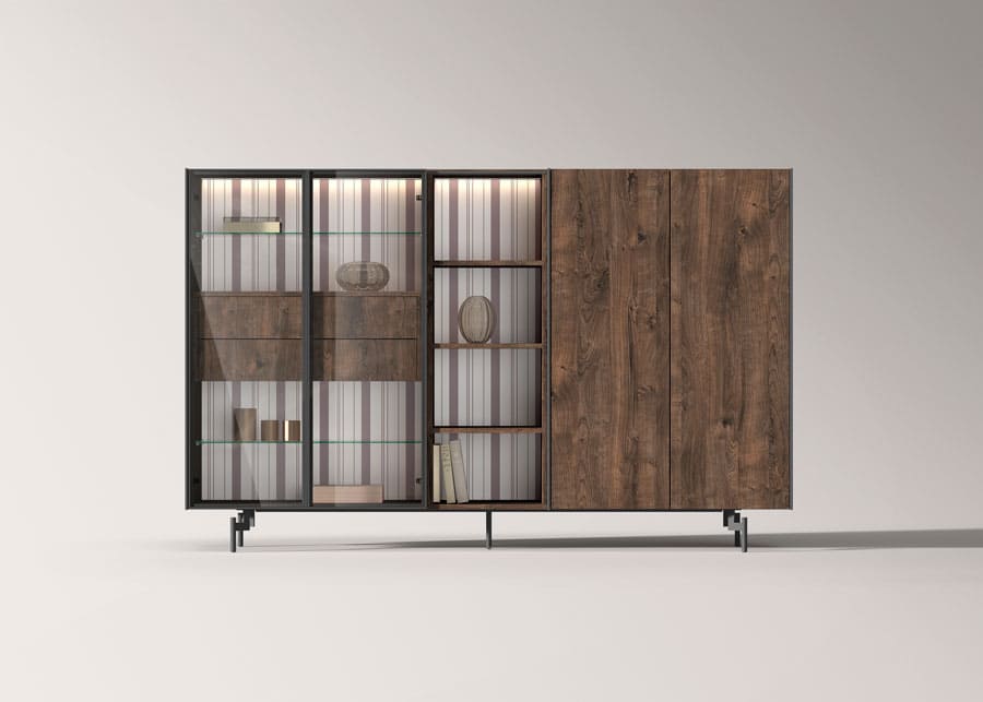 Madrid Hogar. Mueble almacenamiento wengue cristal.