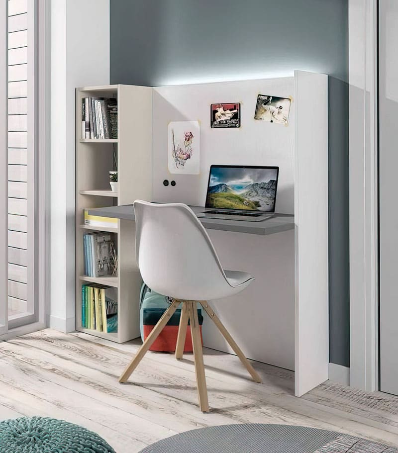 Dormitorio verde y blanco. Detalle escritorio. Dormitorio verde y blanco. Detalle escritorio.