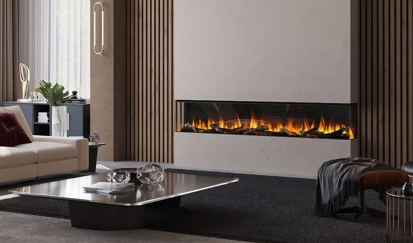 Chimenea eléctrica en comedor moderno