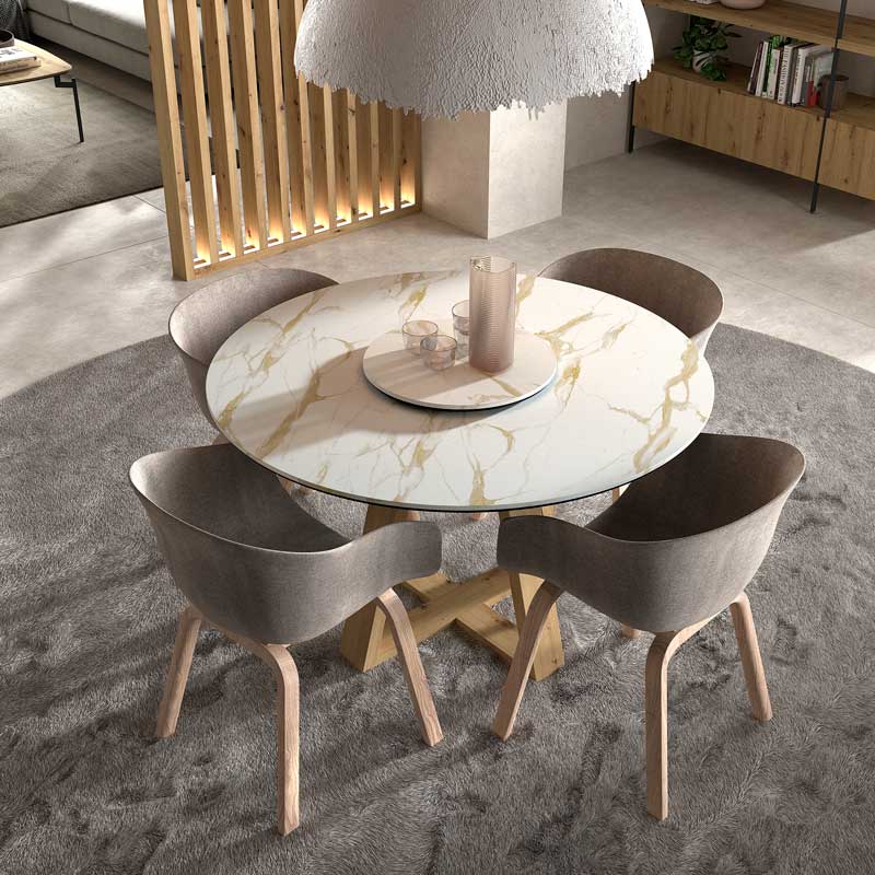 Comedor marmol rosa dorado