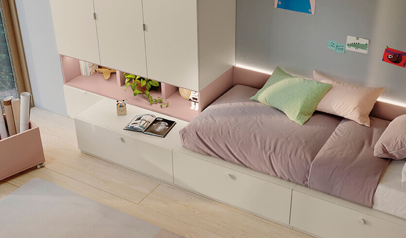 Cama nido estanteria ANTAIX. Juveniles a medida. Cama nido estanteria ANTAIX.